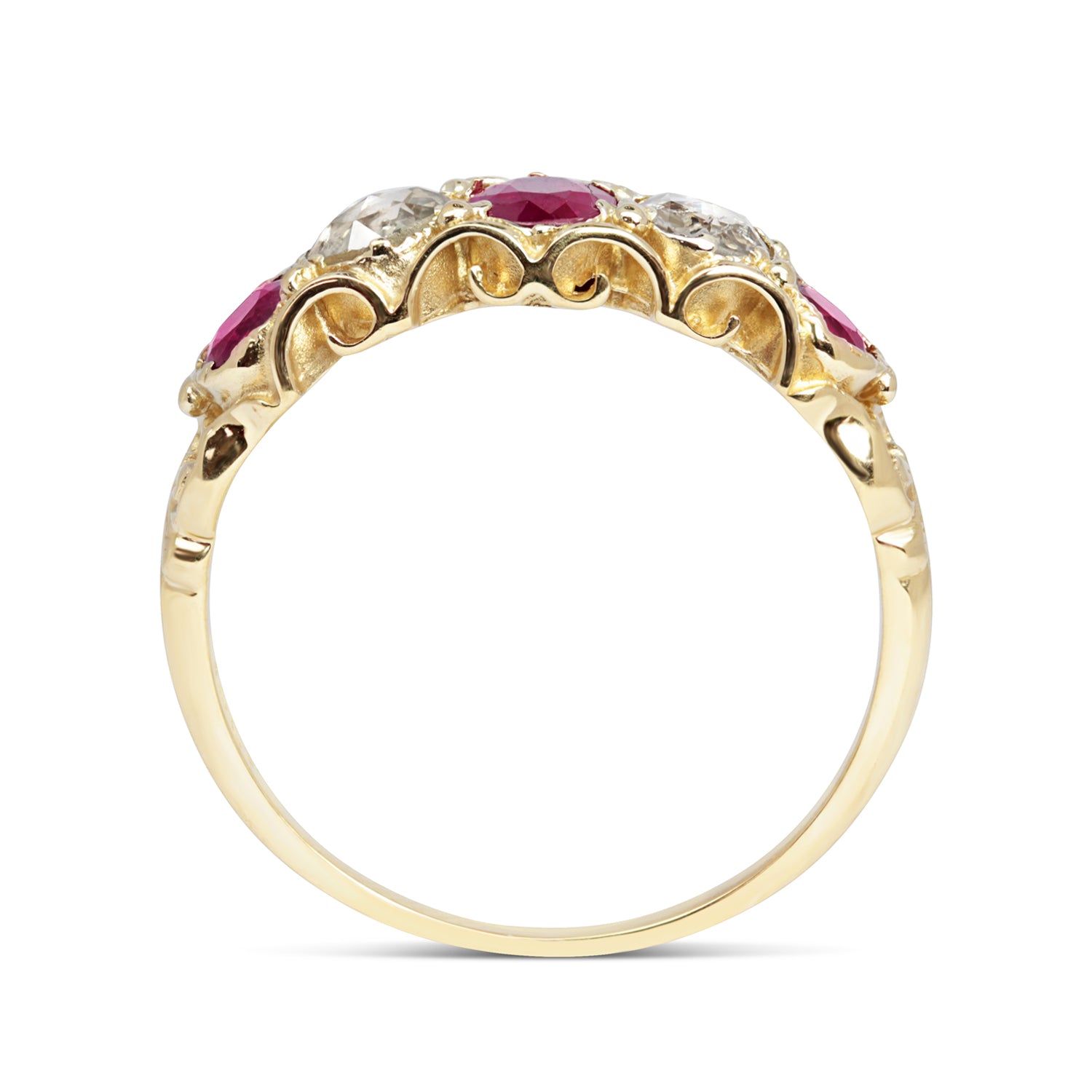 Sophia early 20th century antique ruby and diamond five stone engagement ring