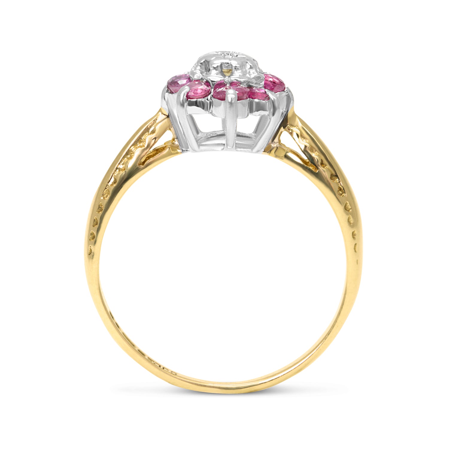 Audrey vintage style ruby and diamond cluster ring