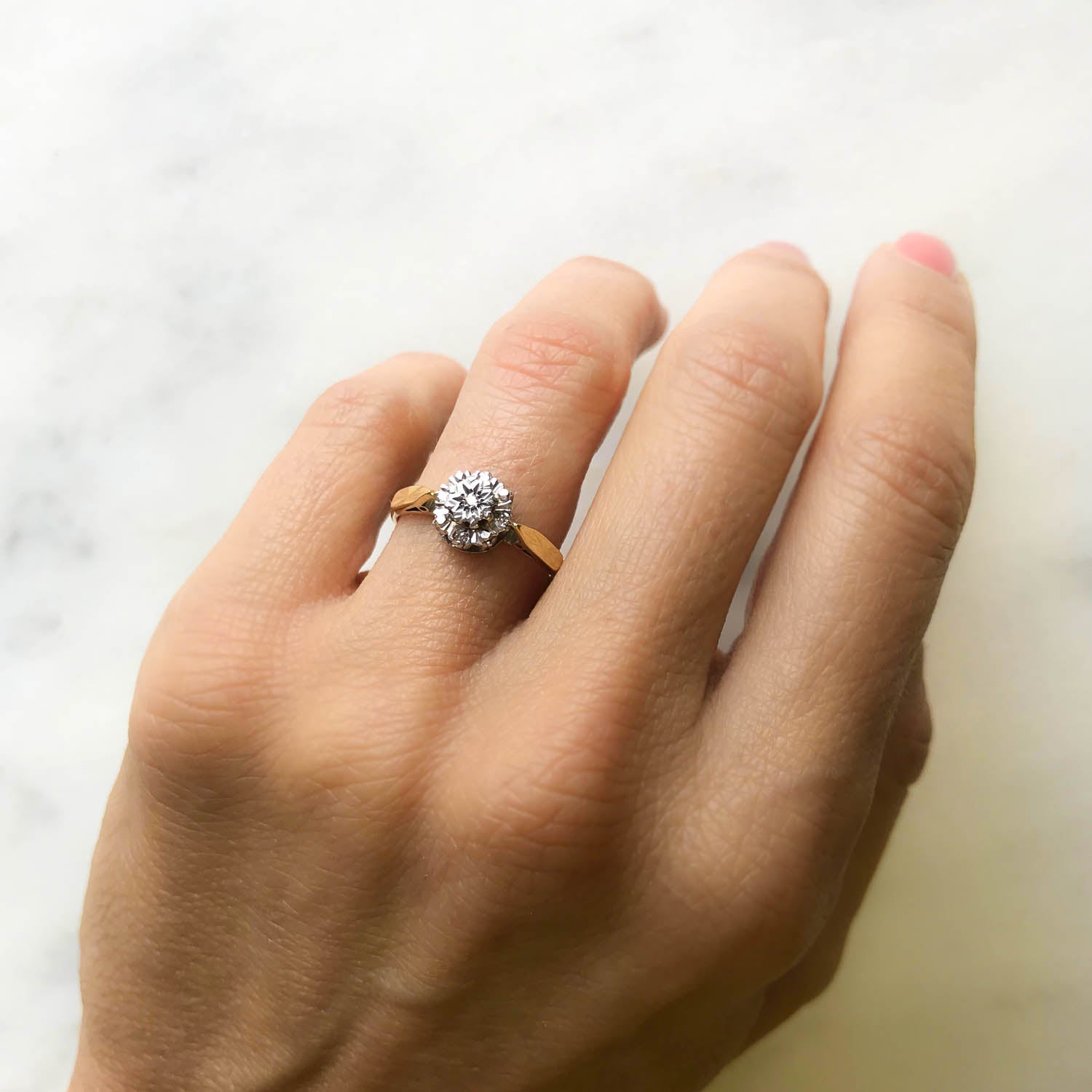 Angela vintage diamond cluster 1970s engagement ring