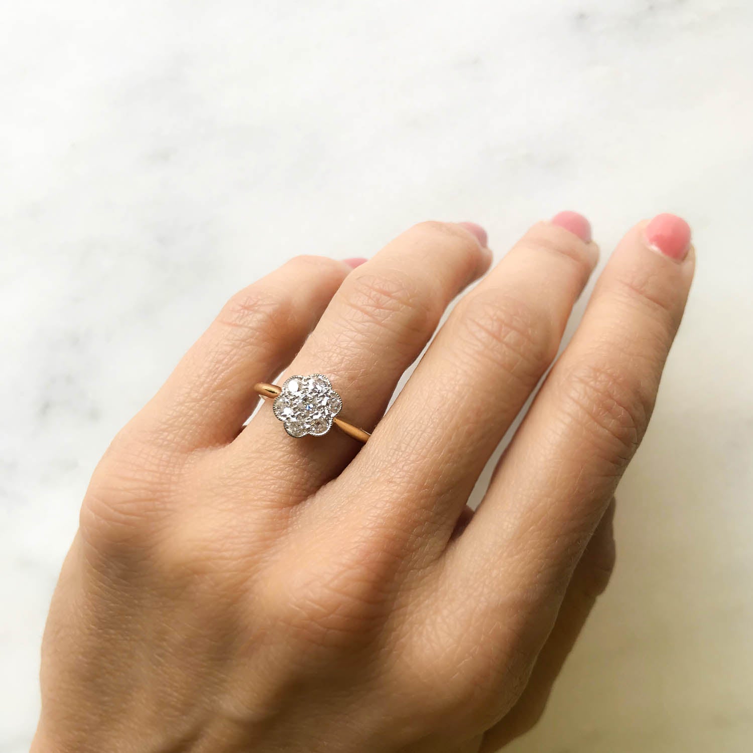 Constance diamond daisy Edwardian engagement ring