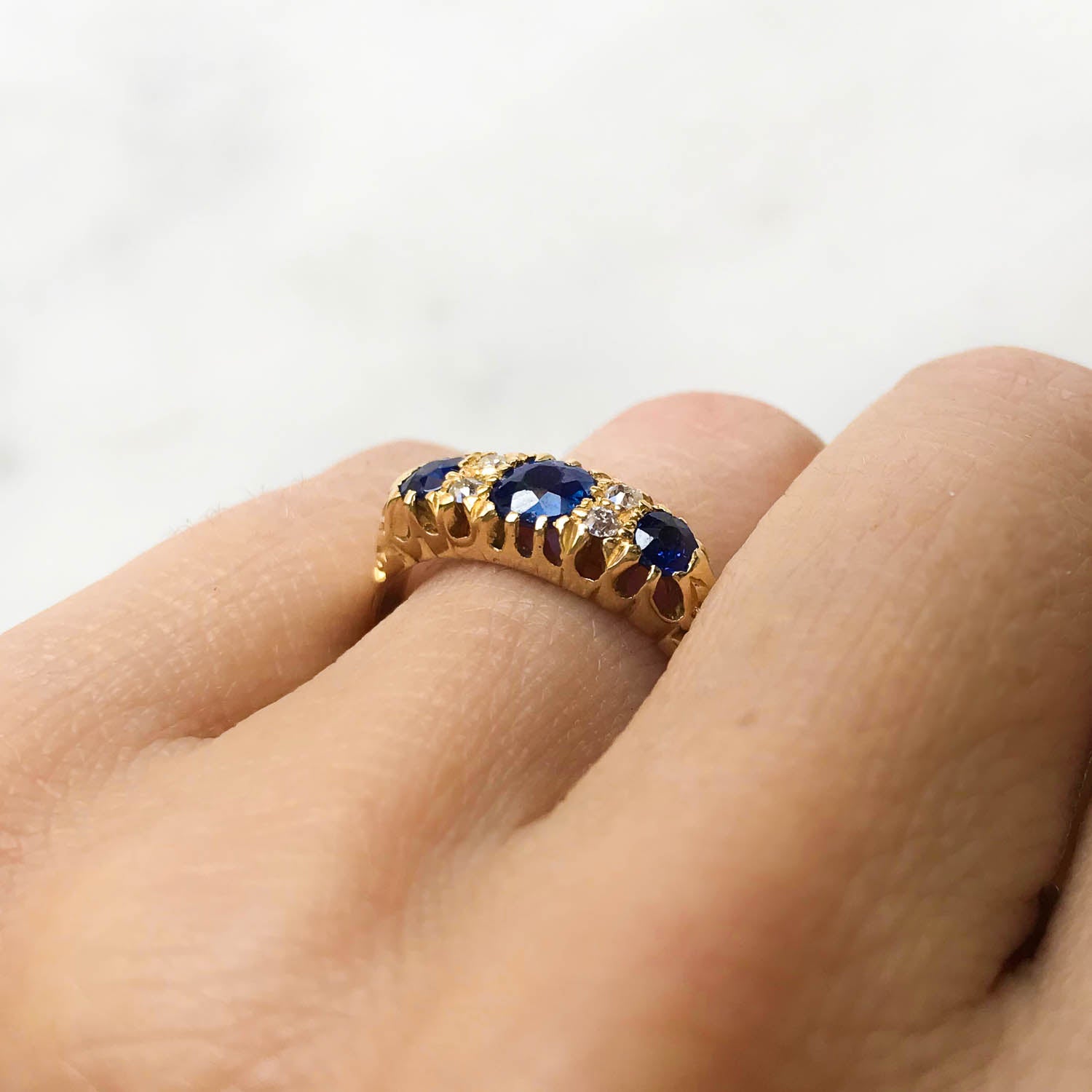 Grace sapphire and diamond Victorian engagement ring