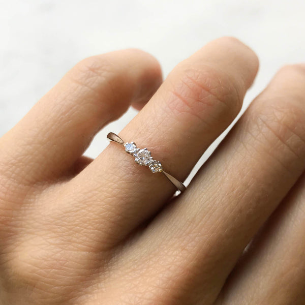 Millie three stone diamond Victorian engagement ring