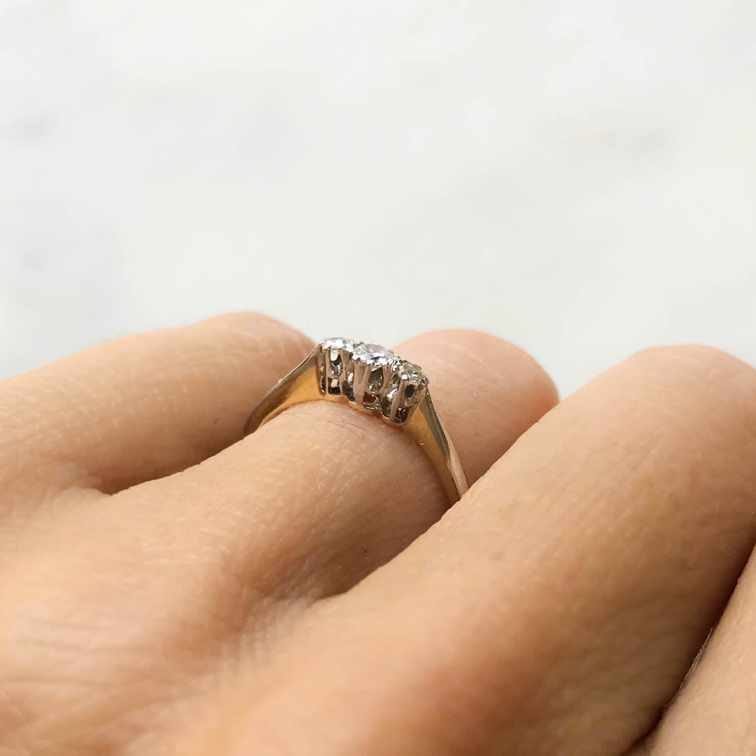 Millie three stone diamond Victorian engagement ring