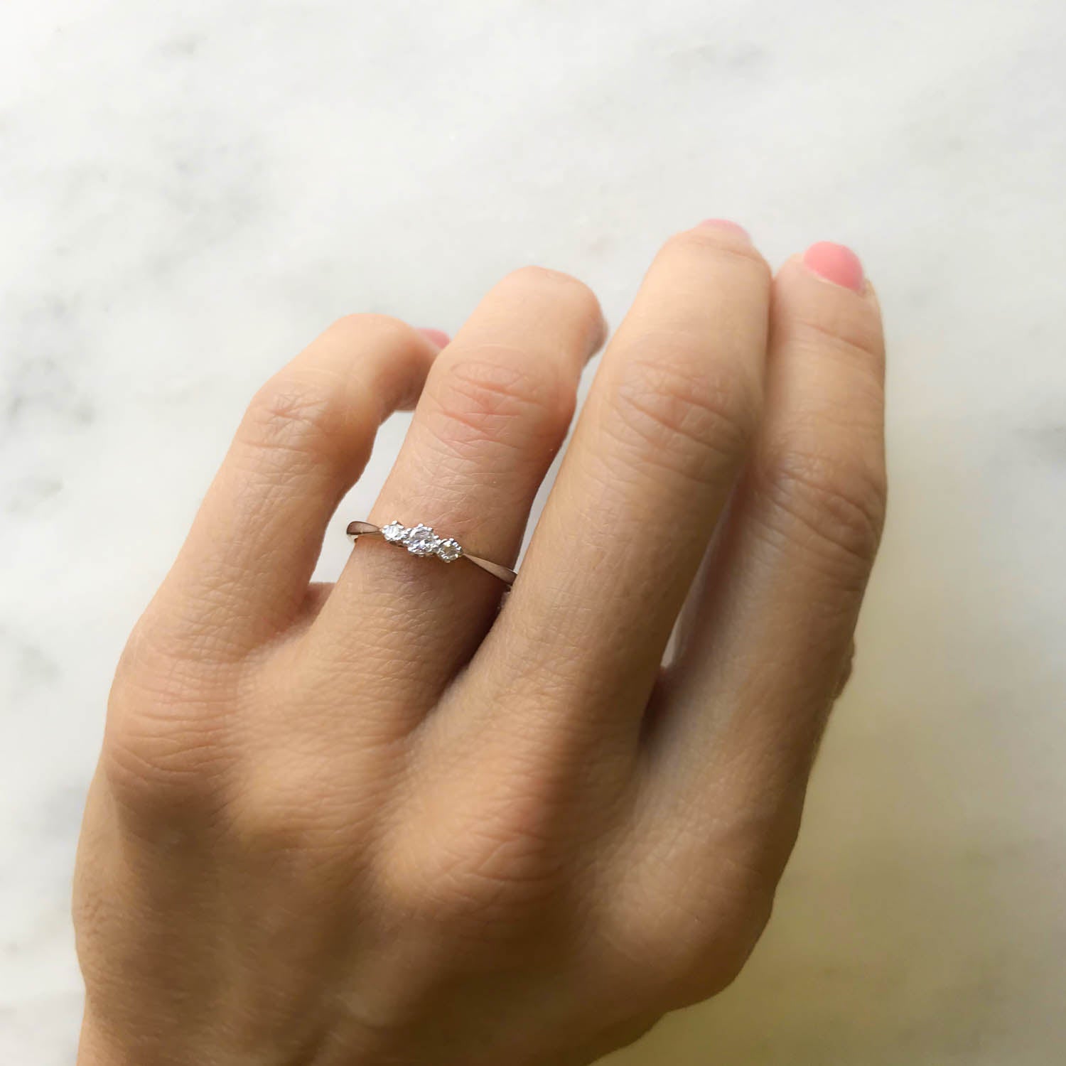 Millie three stone diamond Victorian engagement ring