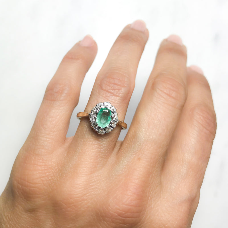 Kitty emerald and diamond engagement ring