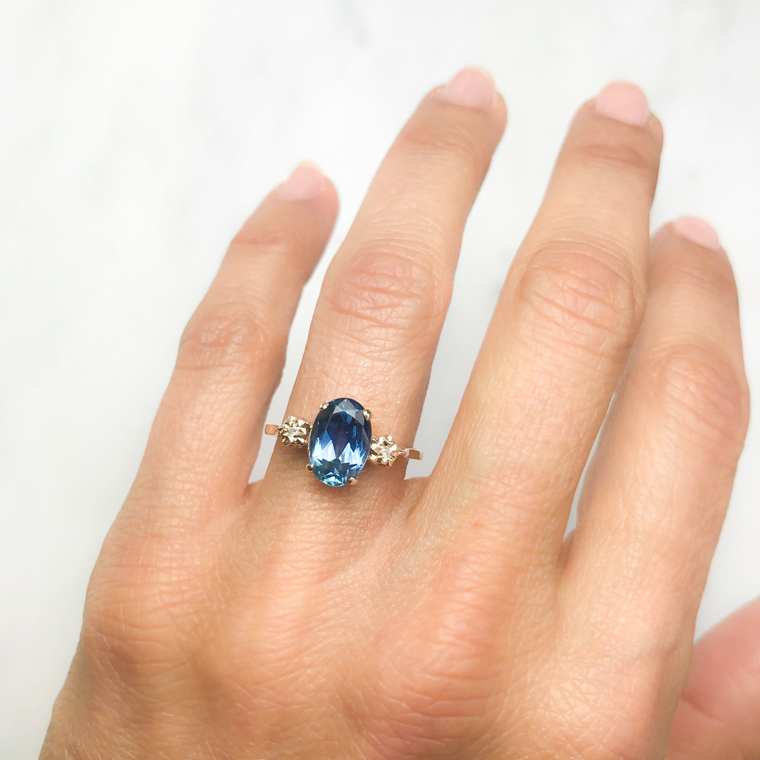 Olive sapphire and diamond engagement ring