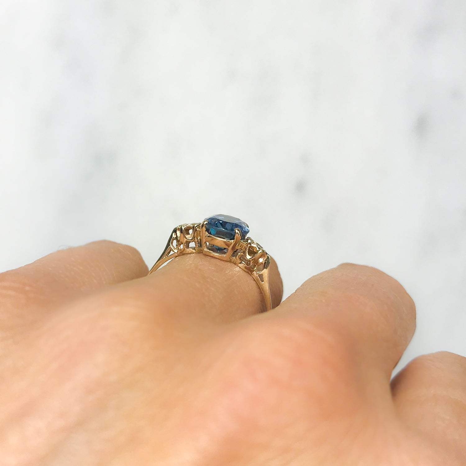 Olive sapphire and diamond engagement ring