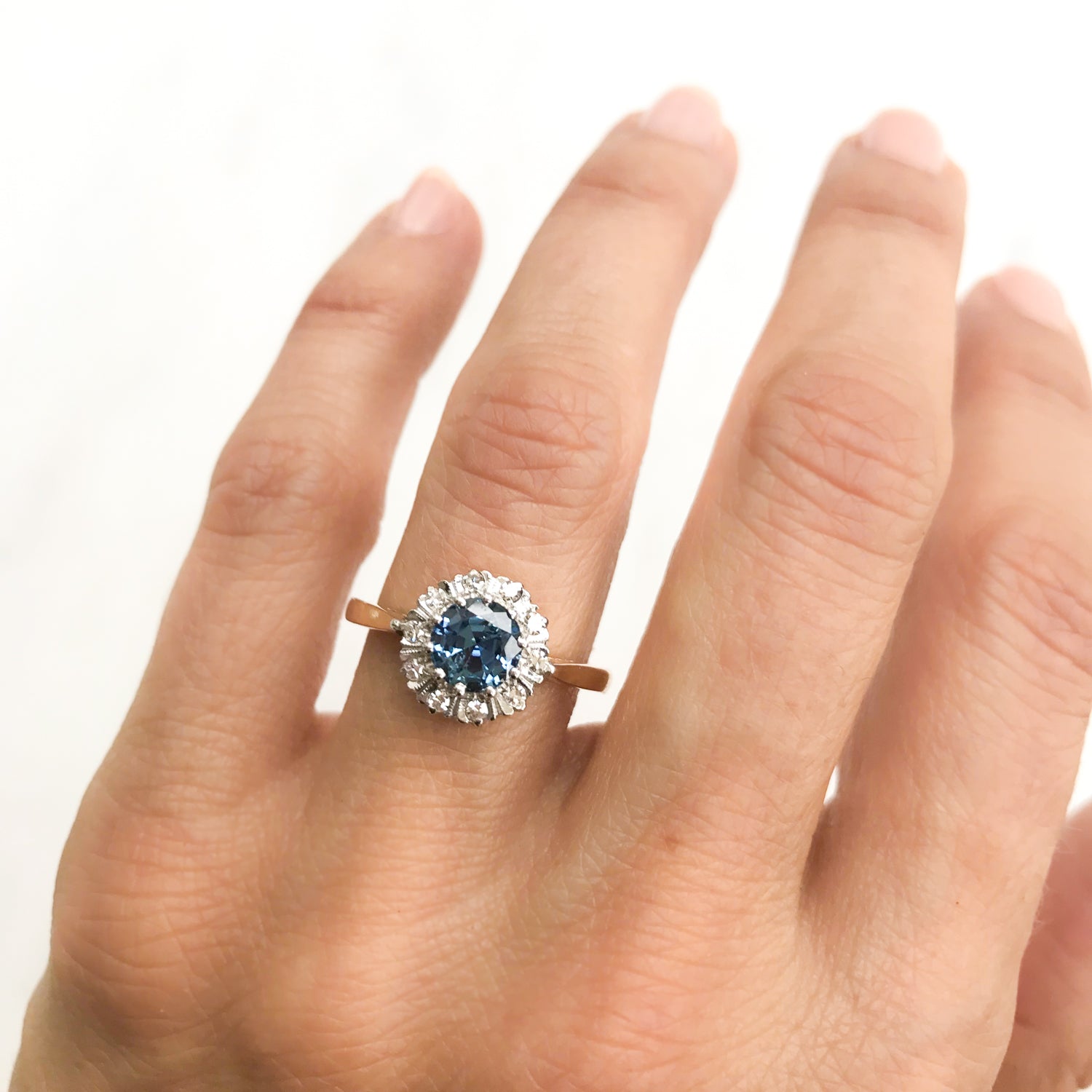 Silvia sapphire and diamond cluster engagement ring