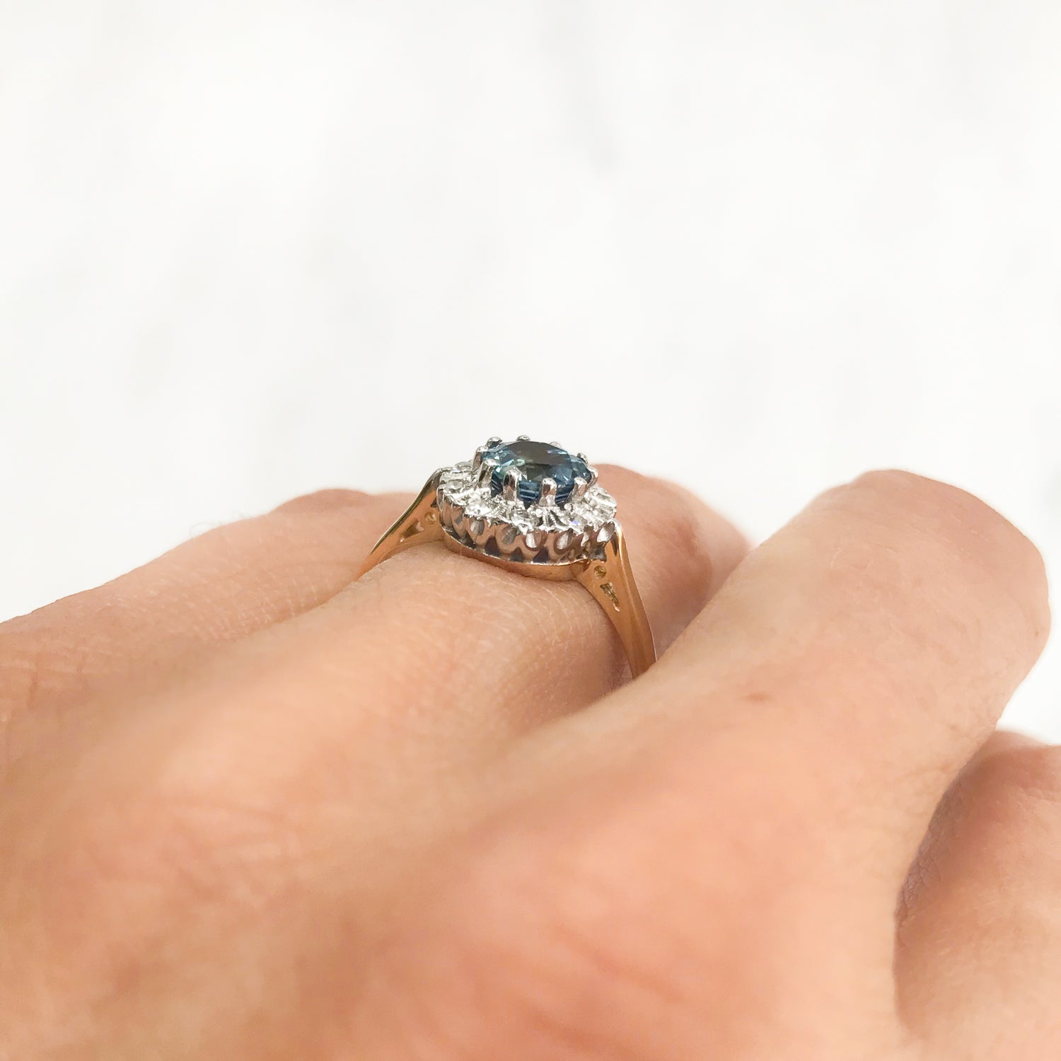 Silvia sapphire and diamond cluster engagement ring