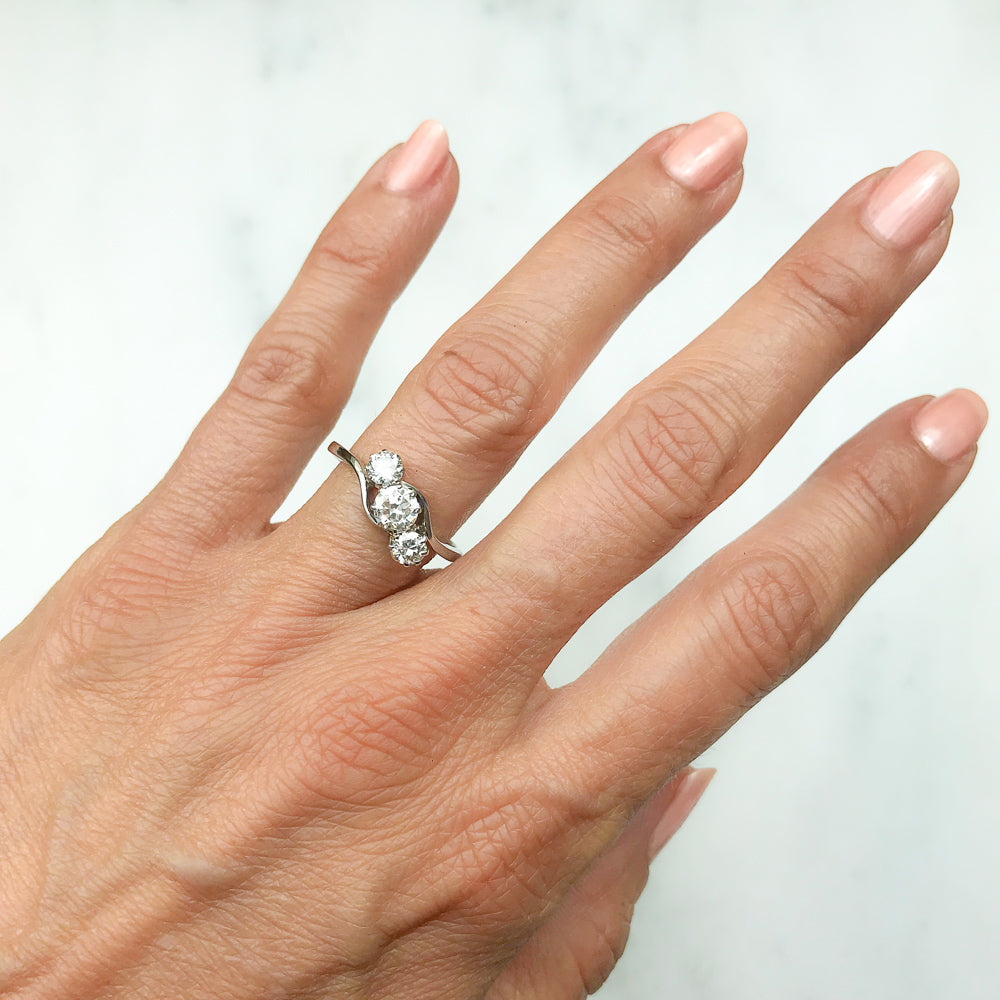 Emmeline antique three stone diamond engagement ring