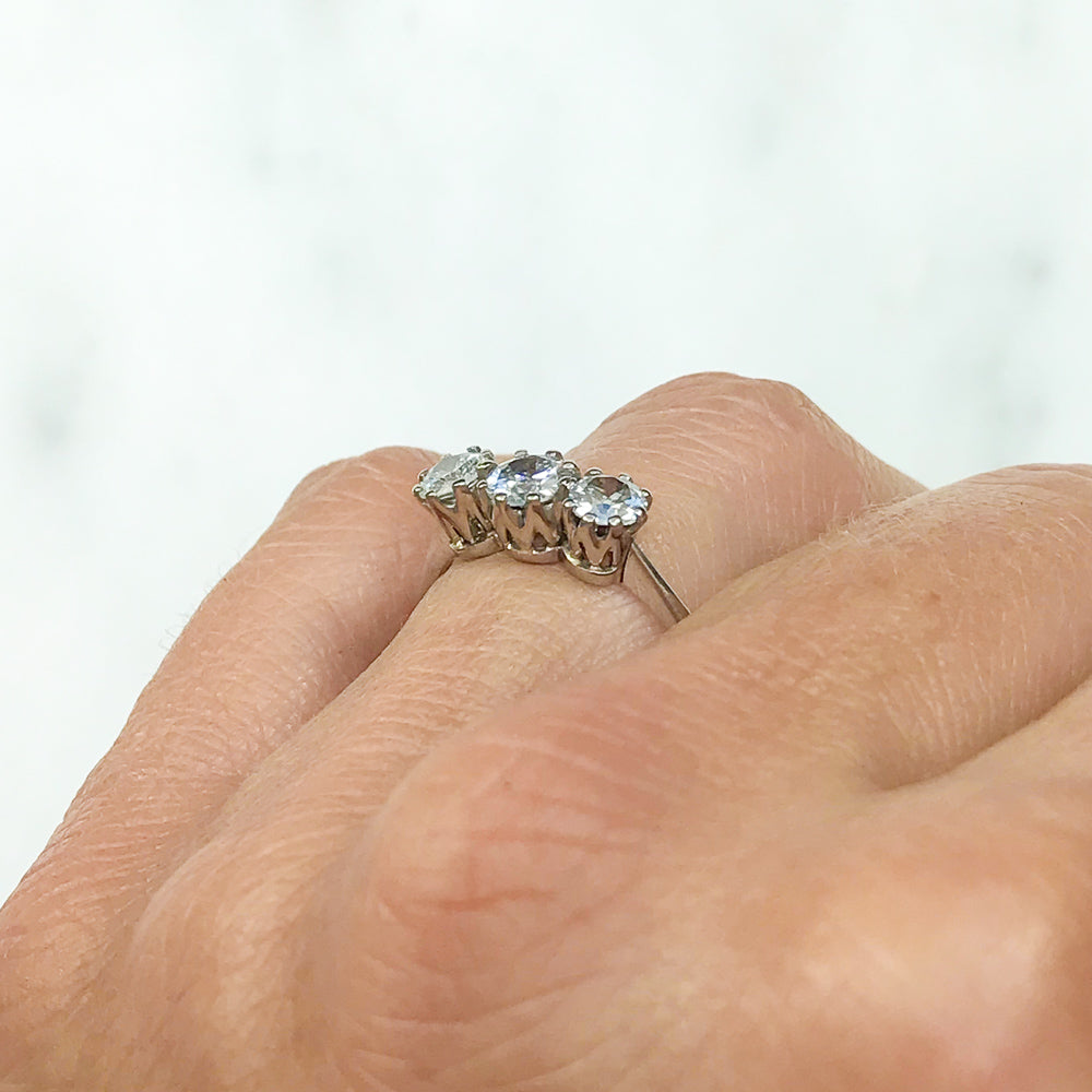 Irene antique three stone diamond engagement ring