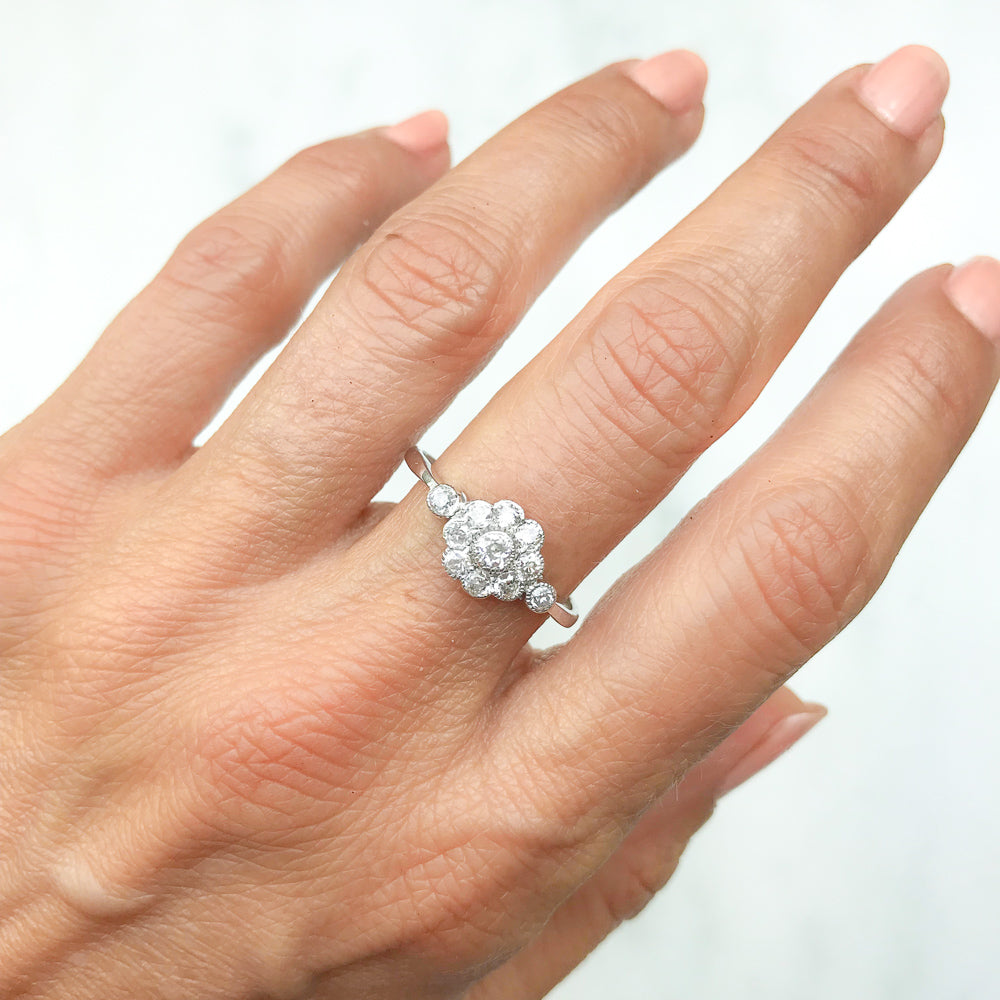 Primrose antique diamond daisy cluster engagement ring