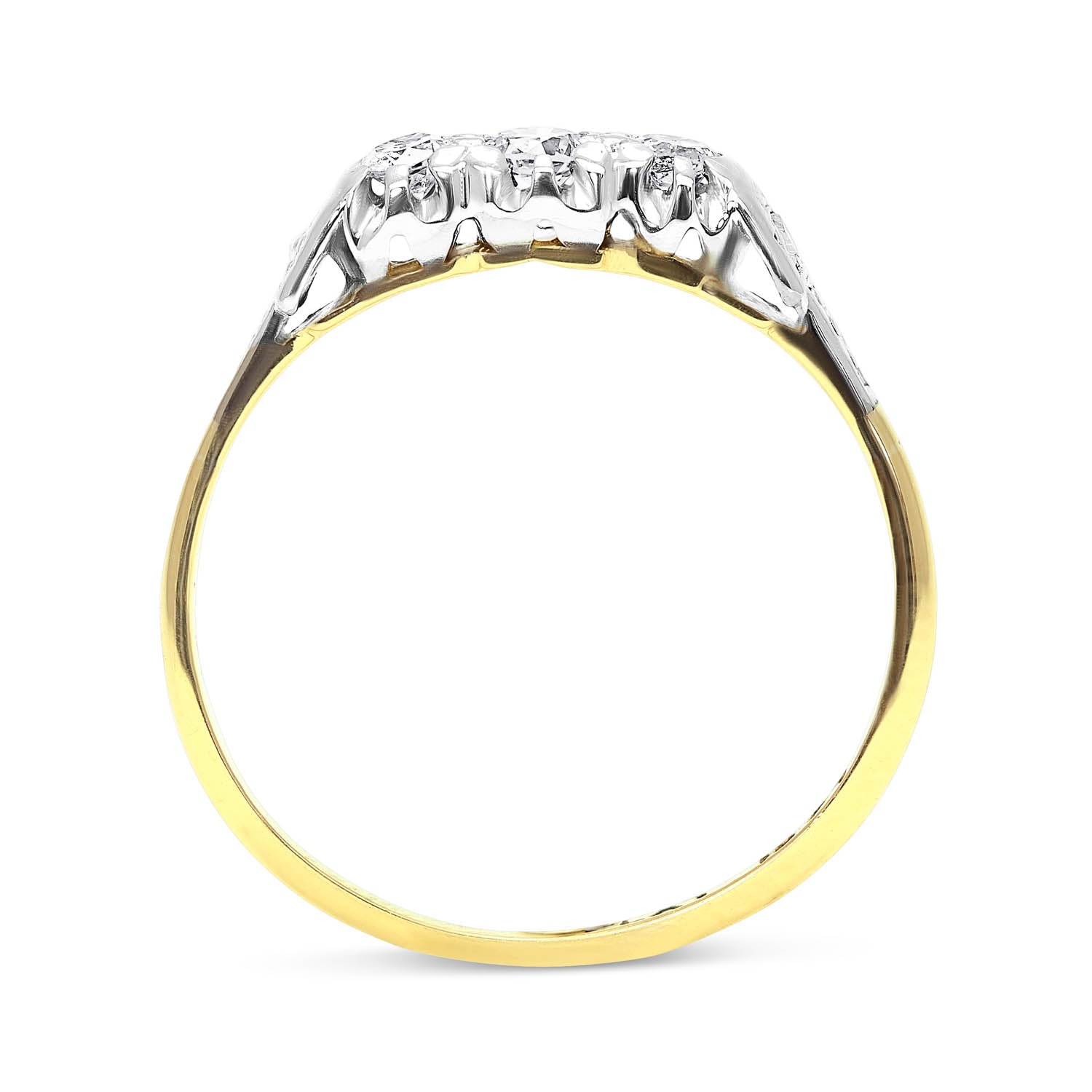 Dorothy mid-century three stone diamond engagement ring side view