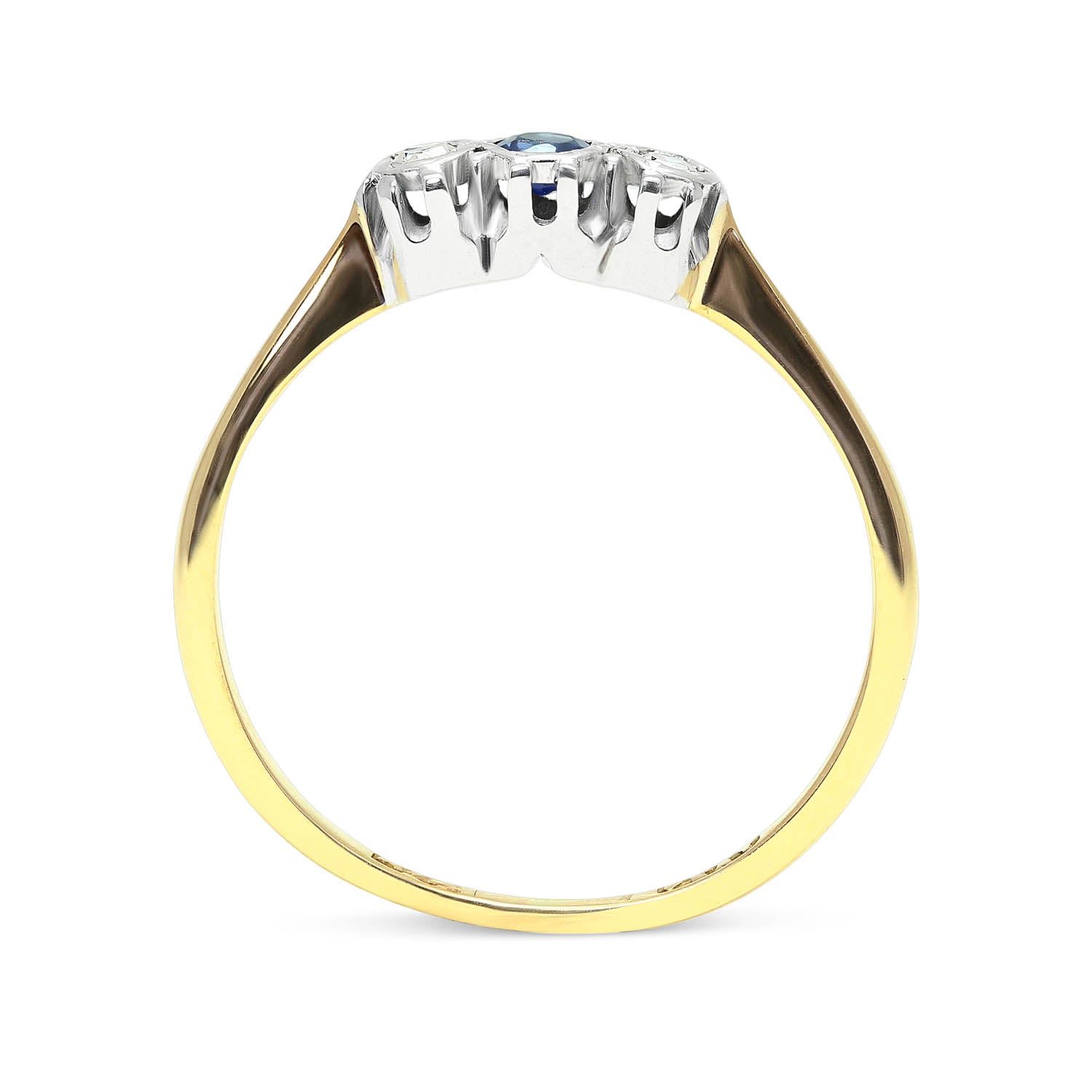 Vintage mid century three stone engagment ring side view