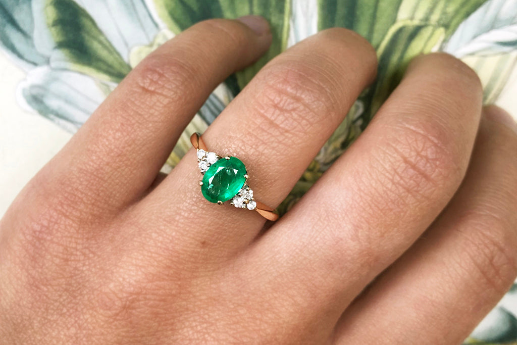Vintage Emerald Green Halo Sterling Silver Engagement Ring – shine of  diamond