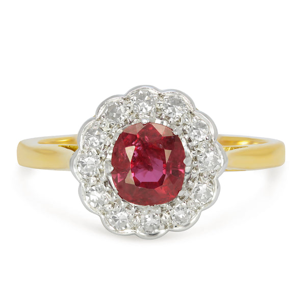 Betsy Antique Ruby and Diamond Cluster Engagement Ring