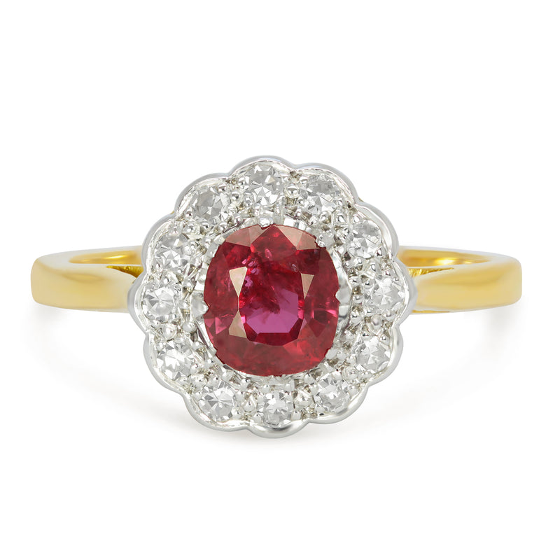 Betsy Antique Ruby and Diamond Cluster Engagement Ring