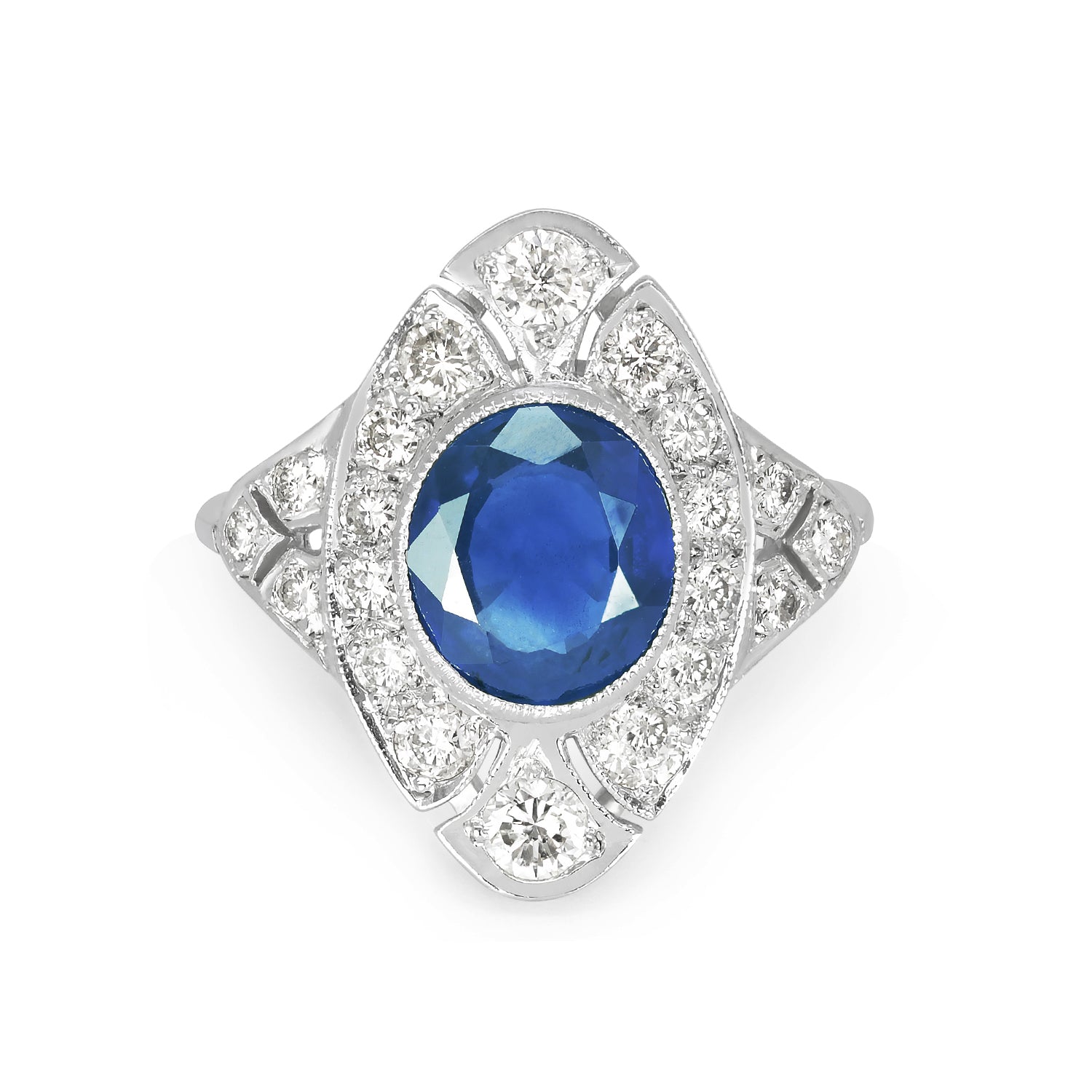 Emily Art Deco Sapphire & Diamond Cocktail Ring
