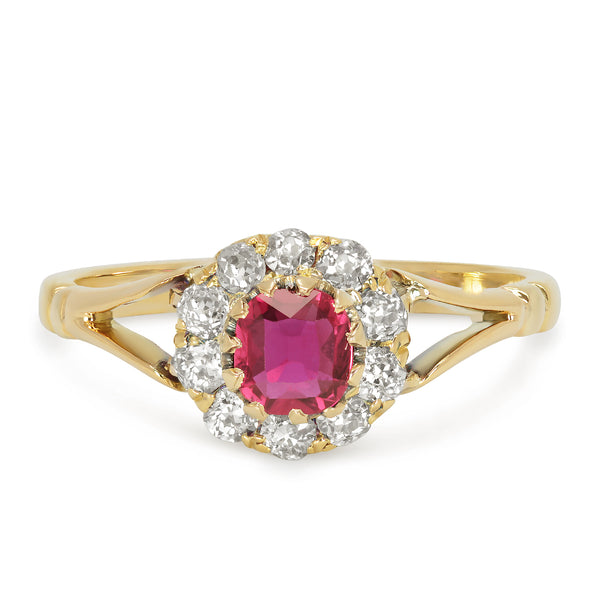 Esme Edwardian Ruby and Diamond Cluster Engagement Ring