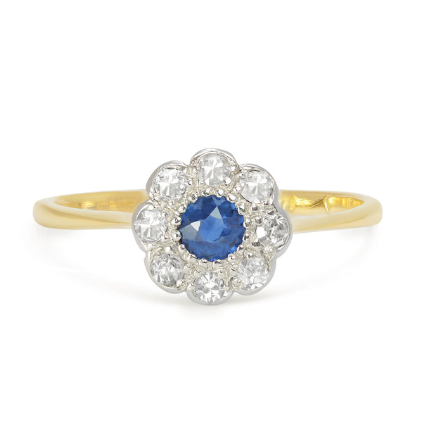 Frida Antique Sapphire and Diamond Daisy Engagement Ring