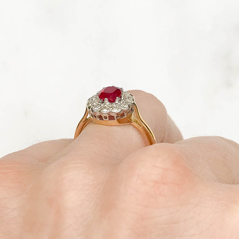 Betsy Antique Ruby and Diamond Cluster Engagement Ring