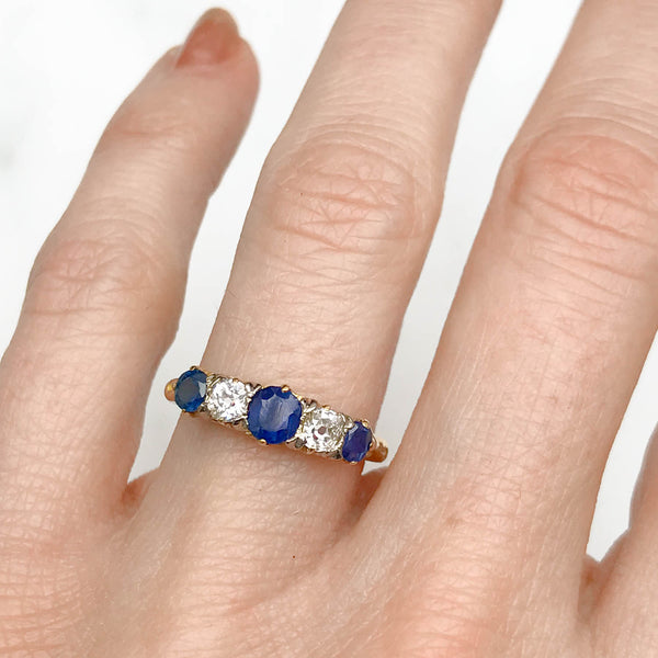 Cora Antique Sapphire and Diamond Five Stone Engagement Ring