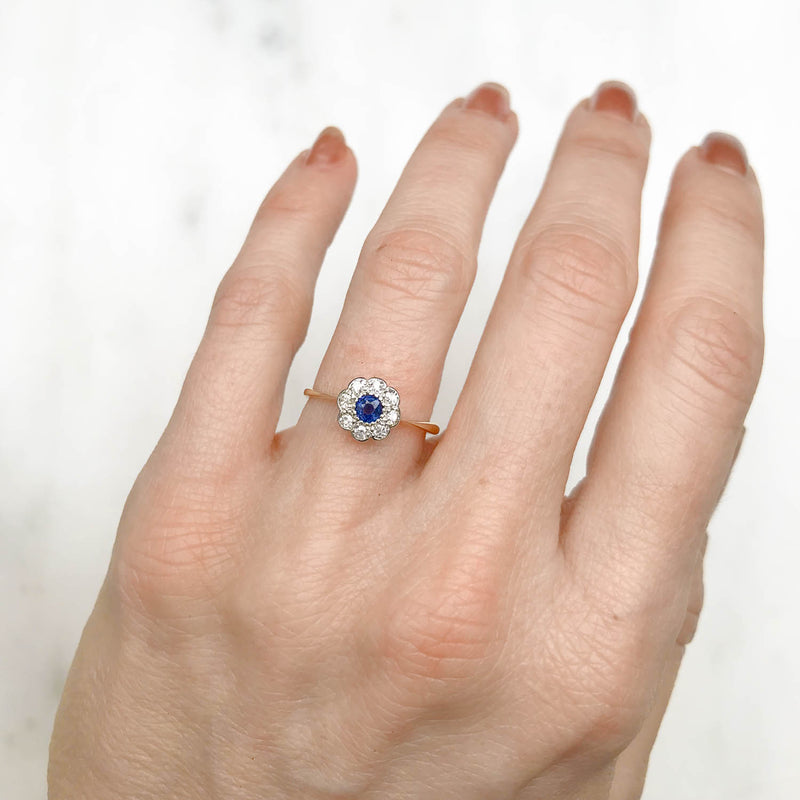Frida Antique Sapphire and Diamond Daisy Engagement Ring