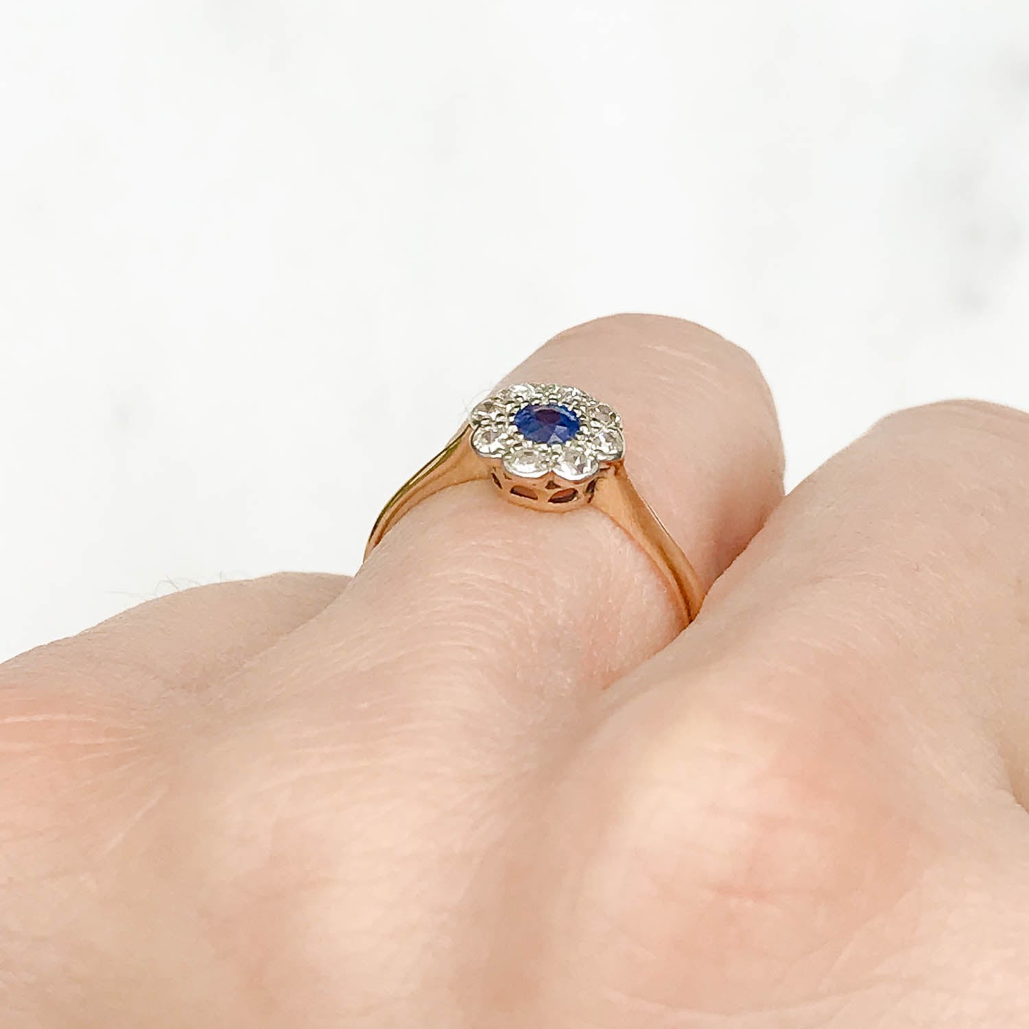 Frida Antique Sapphire & Diamond Daisy Engagement Ring