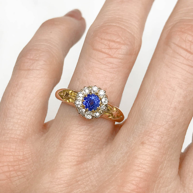 Leila Edwardian Sapphire and Diamond Halo Engagement Ring