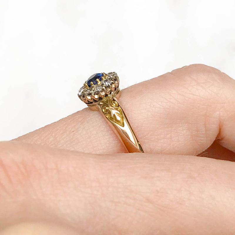 Leila Edwardian Sapphire and Diamond Halo Engagement Ring