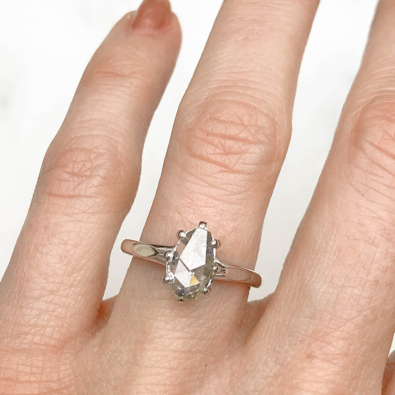 Lydia Antique Pear Shape Rose Cut Diamond Engagement Ring