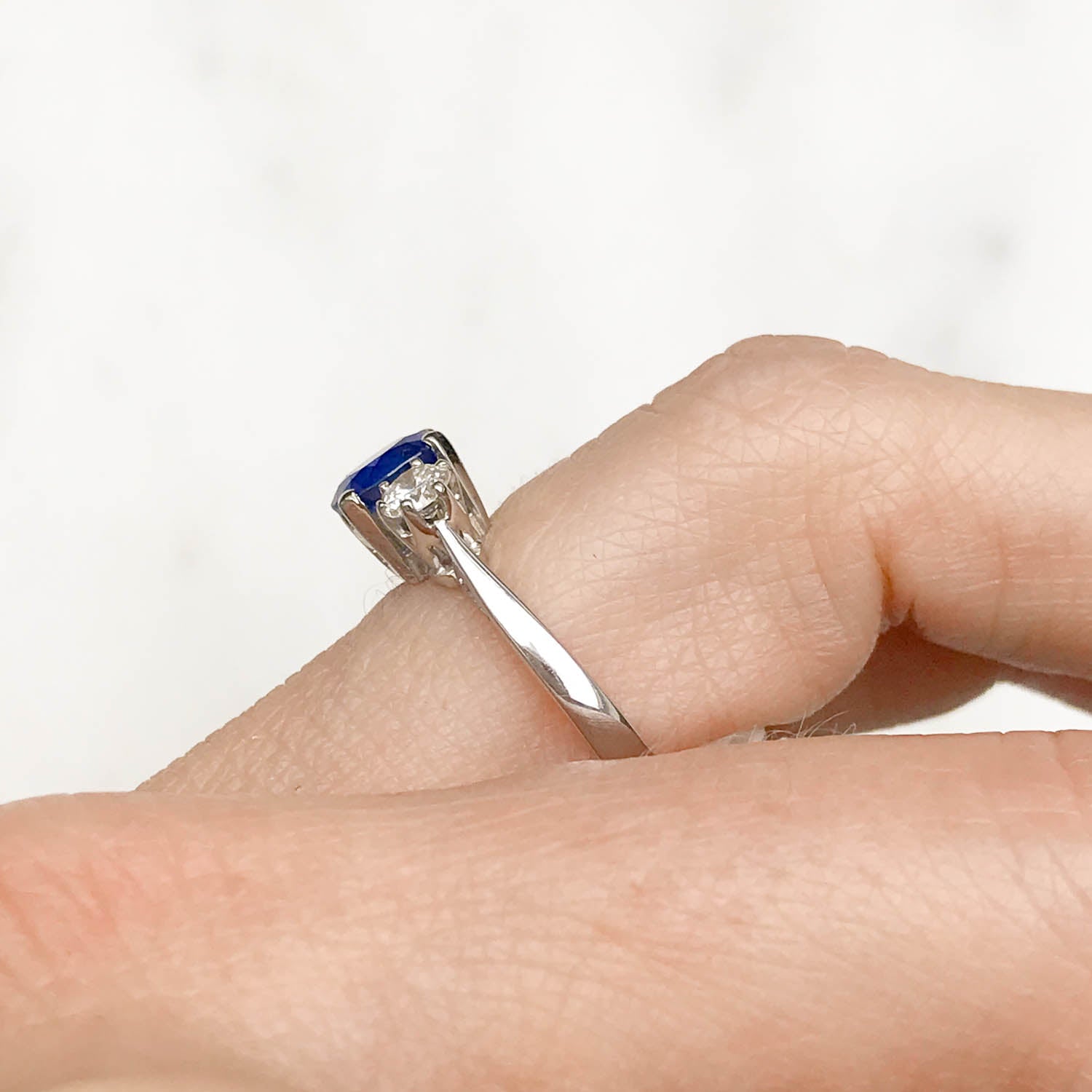 Nicole Vintage Three Stone Engagement Ring Sapphire and Diamond
