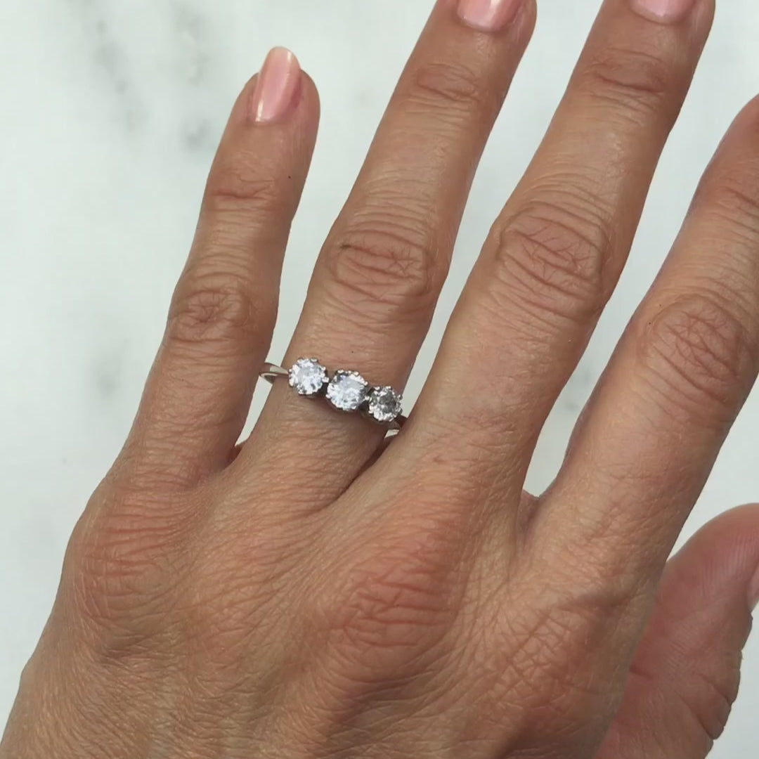 Irene antique three stone diamond engagement ring