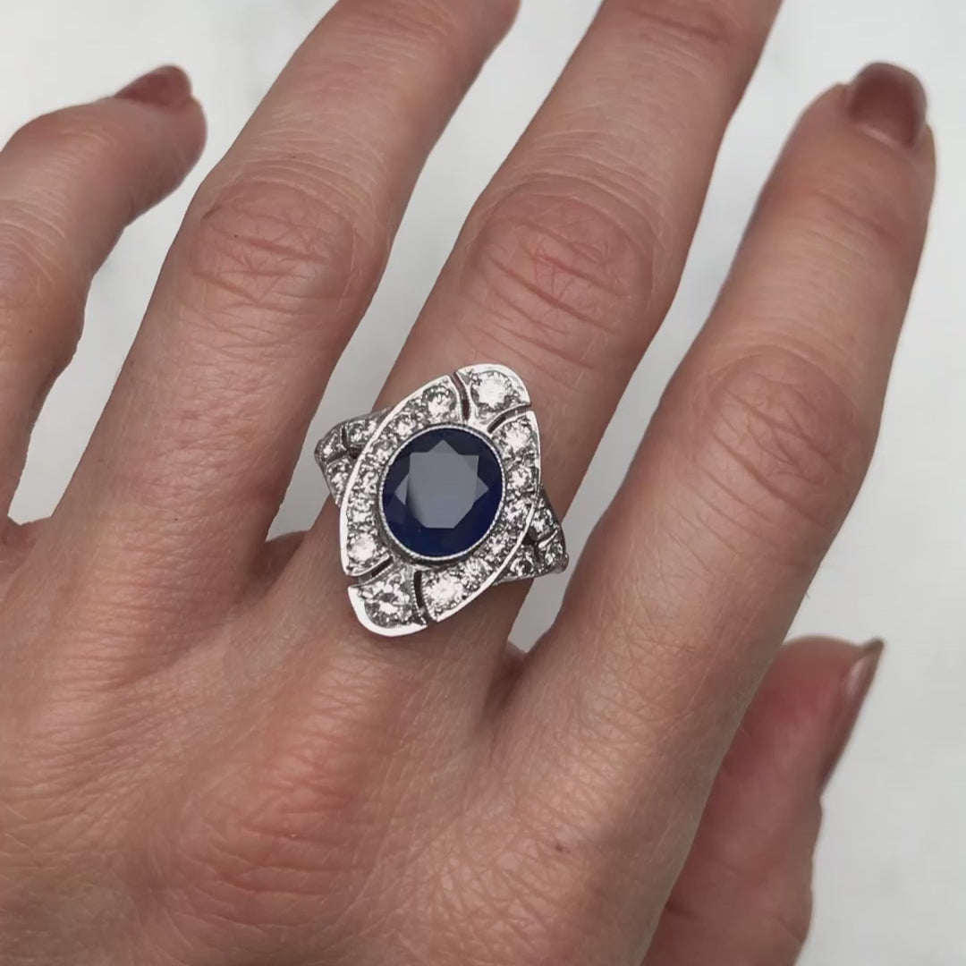 Emily Art Deco Sapphire & Diamond Cocktail Ring