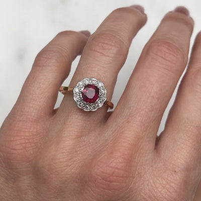 Betsy Antique Ruby & Diamond Cluster Ring