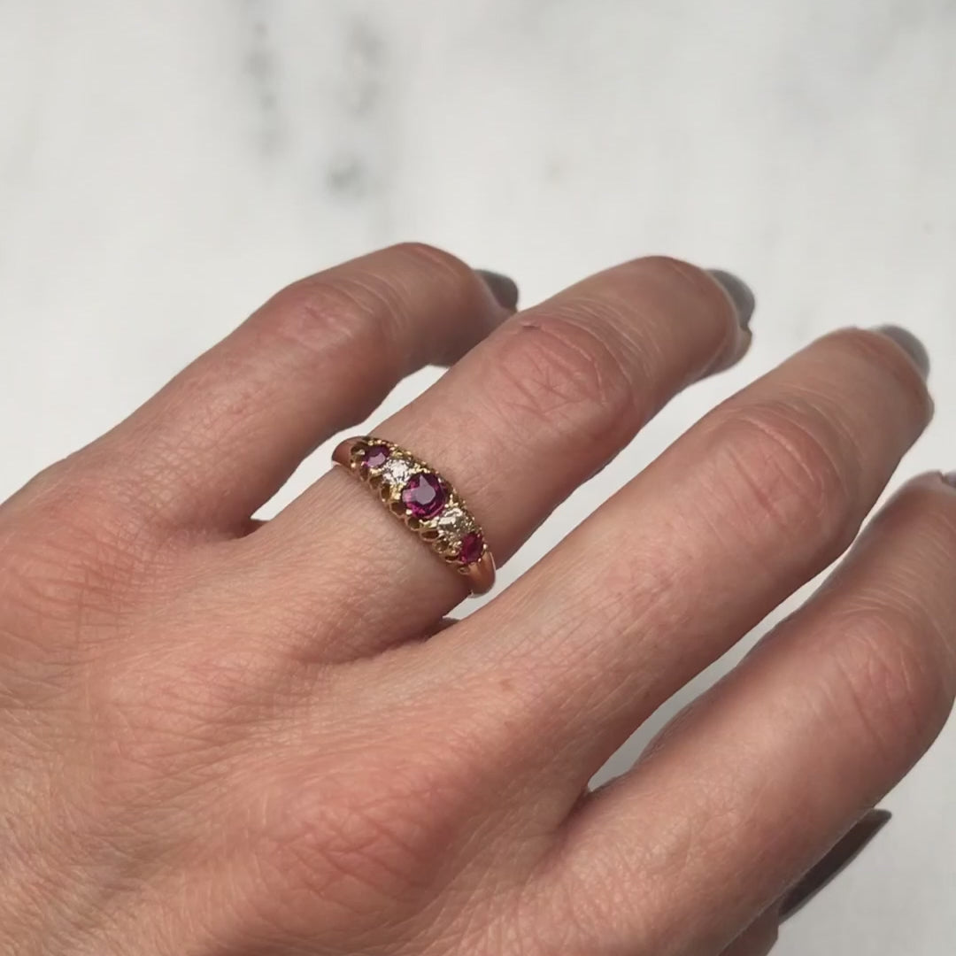 Lola antique Edwardian five stone ruby & diamond engagement ring