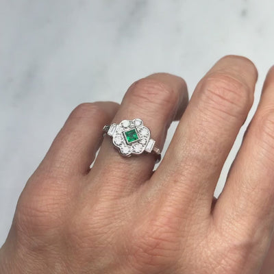 Darcy vintage emerald & diamond cluster engagement ring