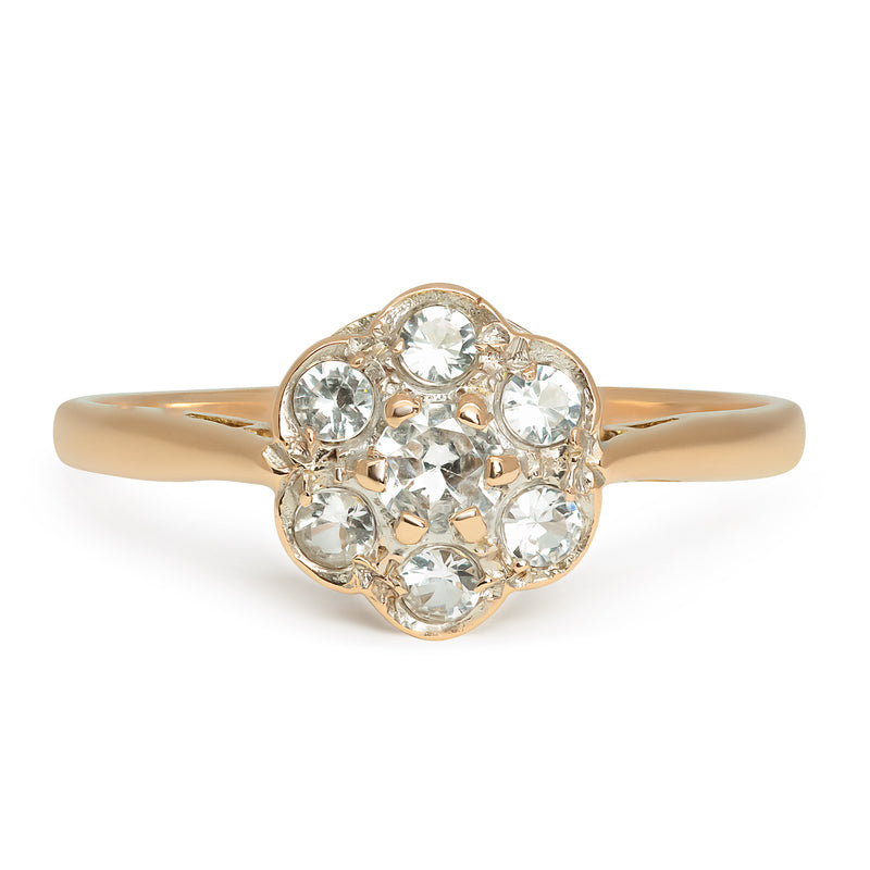 Anna vintage white sapphire daisy engagement ring