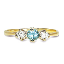 Arabel blue quartz and diamond three stone engagement ring