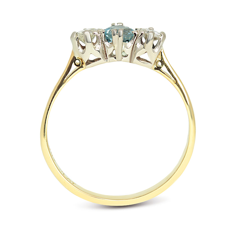 Arabel blue quartz and diamond three stone engagement ring