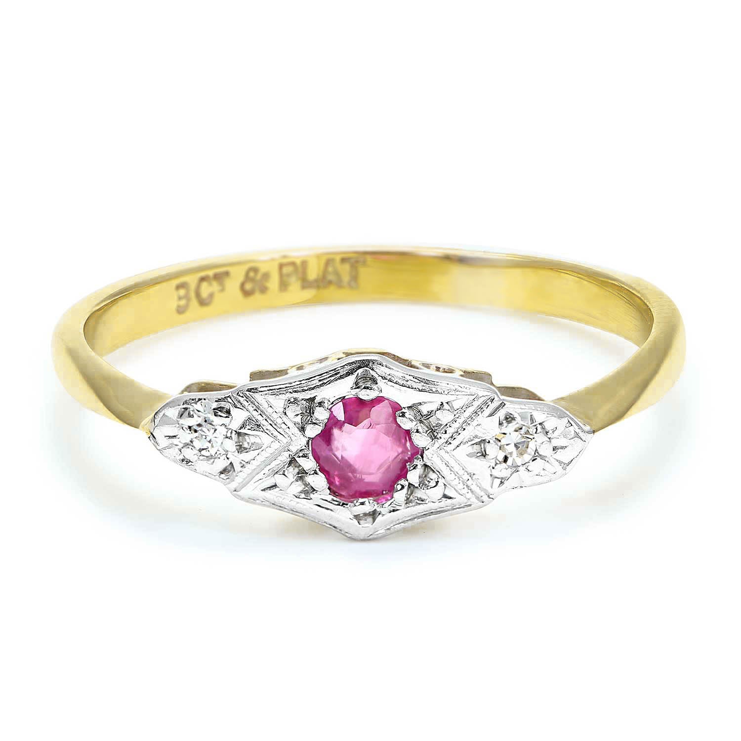 Ava ruby and diamond Edwardian engagement ring