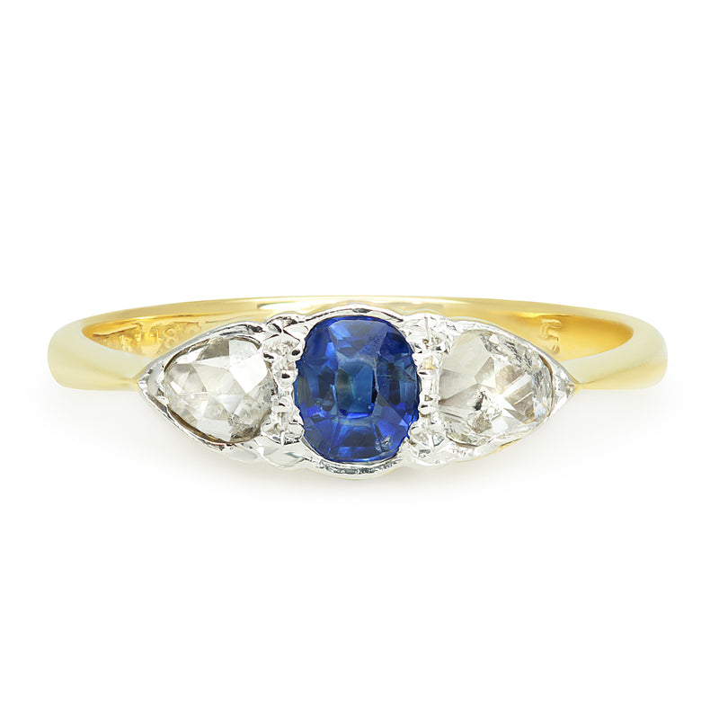 Blue Sapphire Emerald Cut Three Stone Engagement Ring