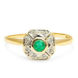 Celeste emerald and diamond cluster engagement ring
