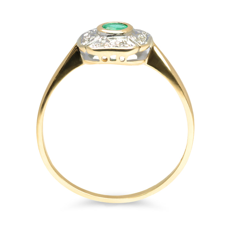 Celeste emerald and diamond cluster engagement ring