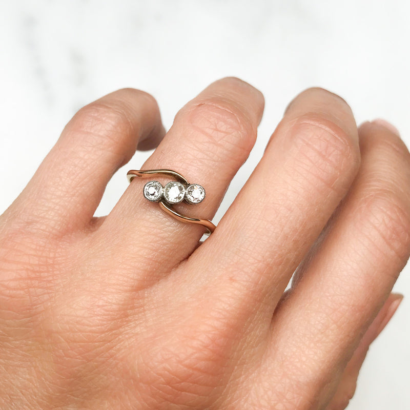 Charlotte Antique Three Stone Diamond Engagement Ring