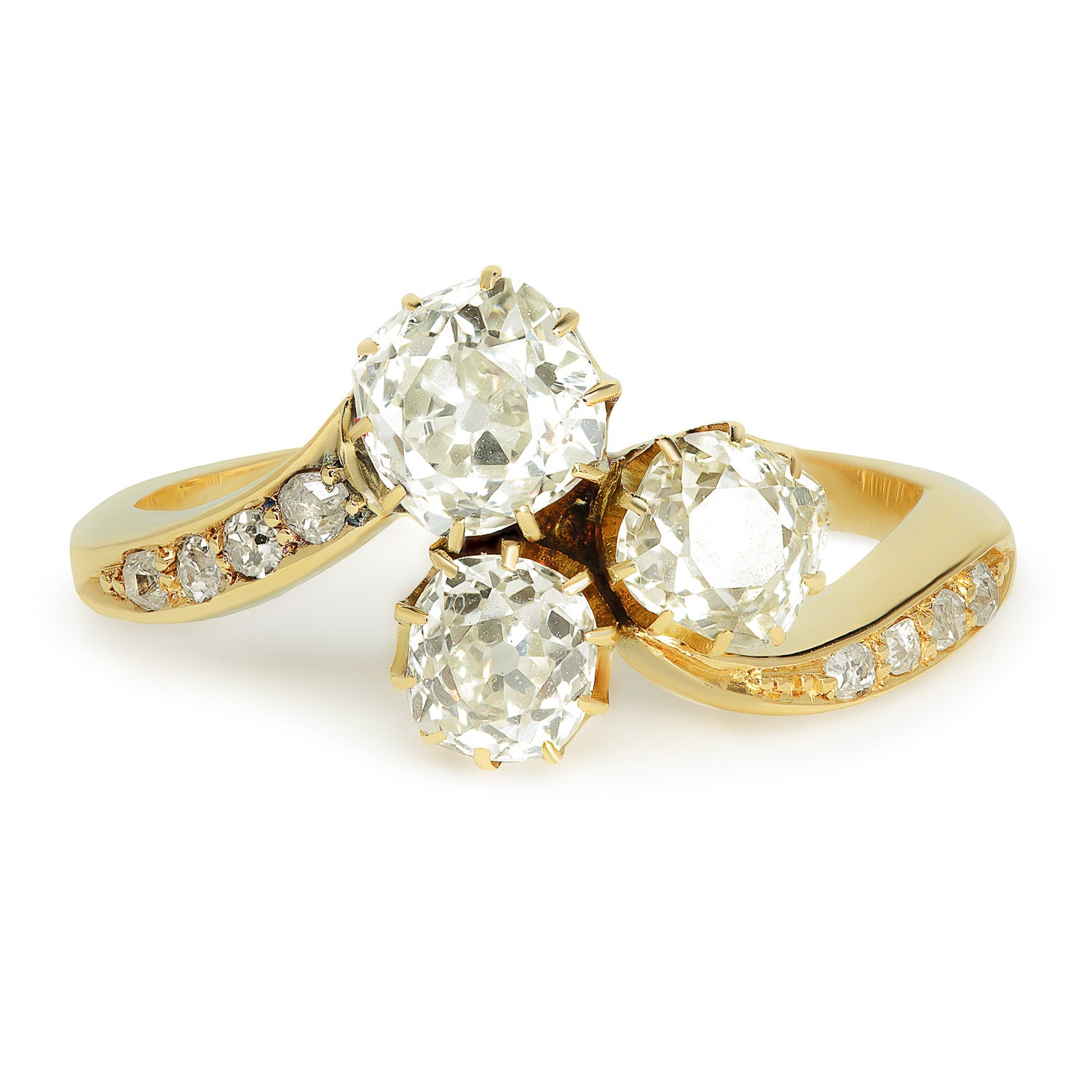 Clover Antique Edwardian Three Stone Diamond Engagement Ring