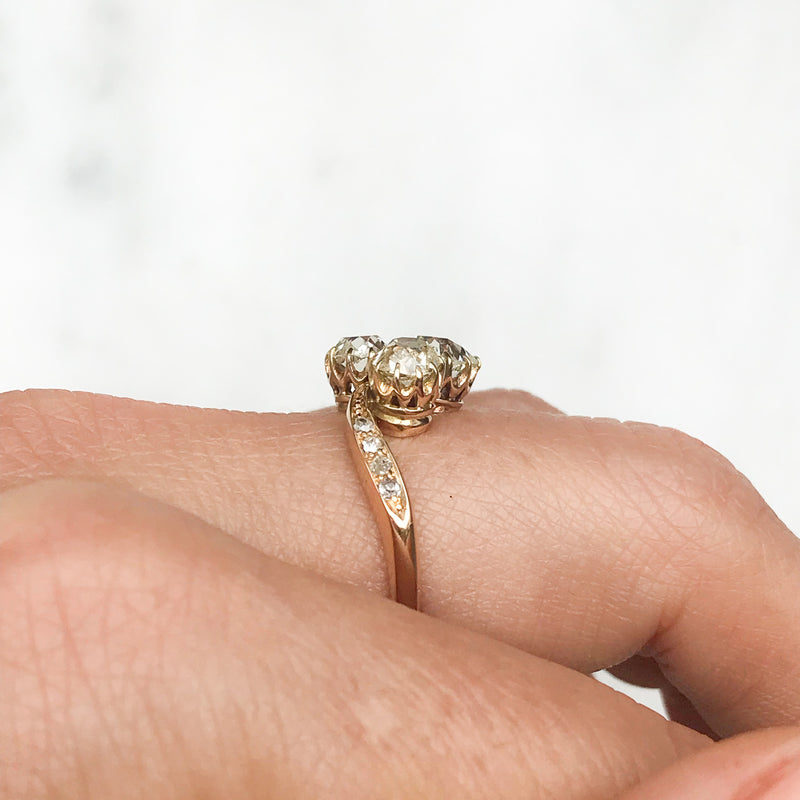 Clover Antique Edwardian Three Stone Diamond Engagement Ring