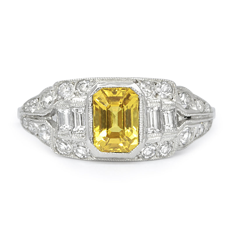 Coco Art Deco style yellow sapphire and diamond ring