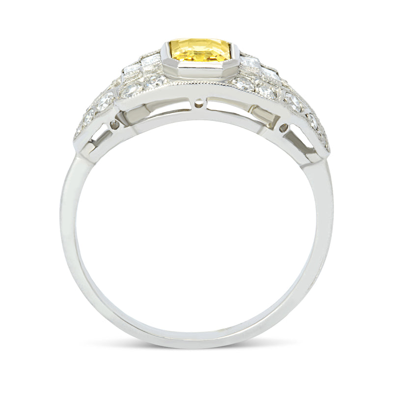 Coco Art Deco style yellow sapphire and diamond ring