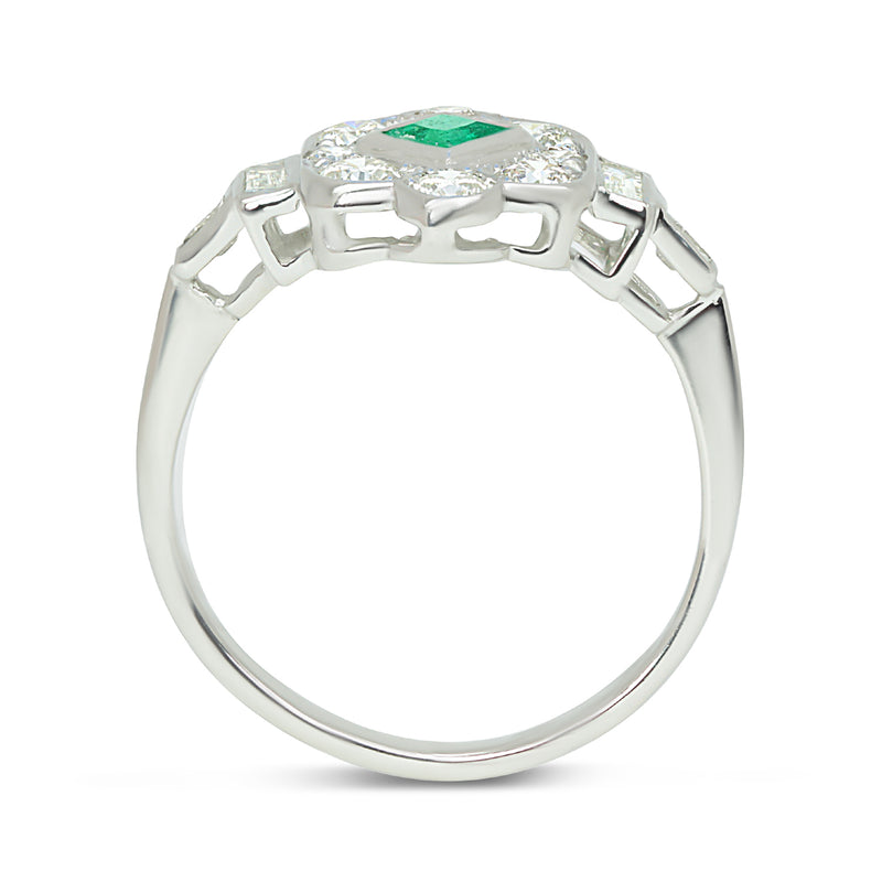 Darcy vintage emerald and diamond cluster engagement ring
